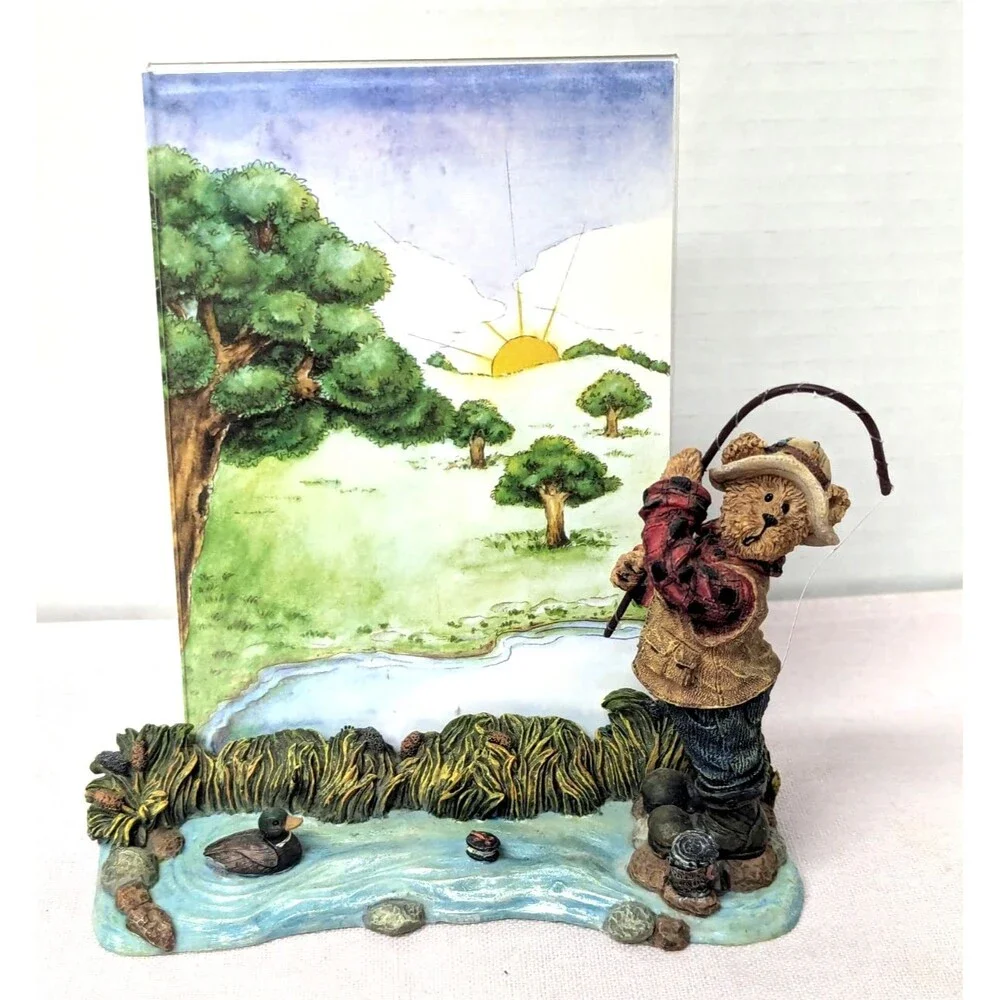 Boyds Bear Willie Caughtit Hook Line & Sinker Picture Frame Figurine 27374 Gift
